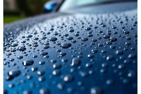 세라믹 코팅 후 물방울이 완벽하게 맺힌 자동차 표면